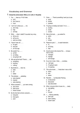 1º Bachillerato diagnostic test