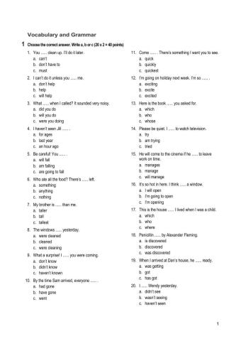 1º Bachillerato diagnostic test