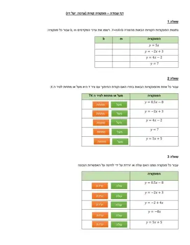 פונקציה קווית - דף ב