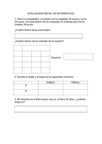 Evaluación inicial matemáticas