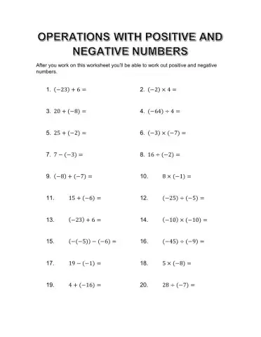 Operations with positive and negative numbers
