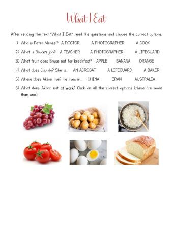 What I Eat - reading comprehension