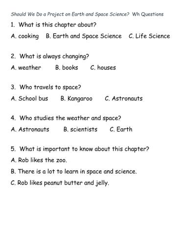 Should We do a Project on Earth and Space- wh quest