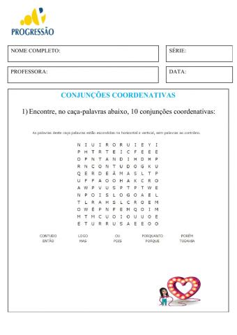 Caça-palavras conjunções coordenativas