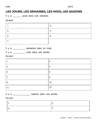 Les jours, les mois, les saisons