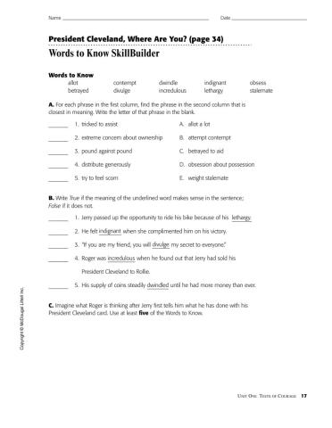 WORDS TO KNOW PRESIDENT CLEVELAND