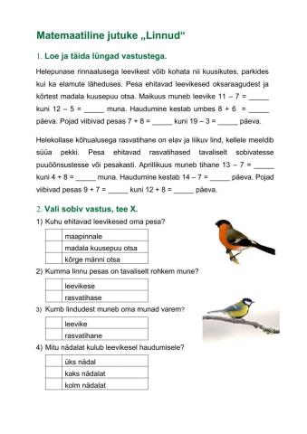Matemaatiline jutuke - linnud