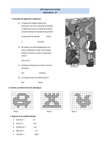 Horas, metro cuadrado y área de una figura
