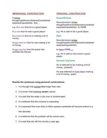 Personal and Impersonal Constructions