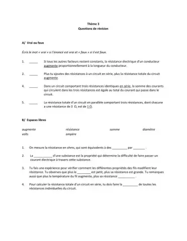 Thème 3: La résistance