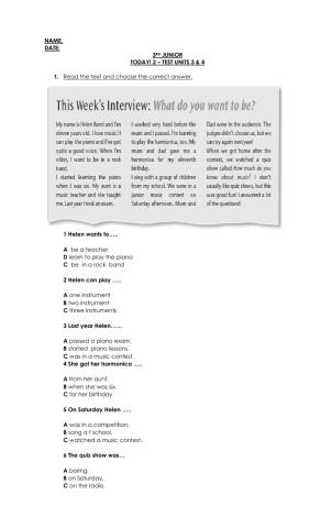 3rd Junior Test Units 3 & 4