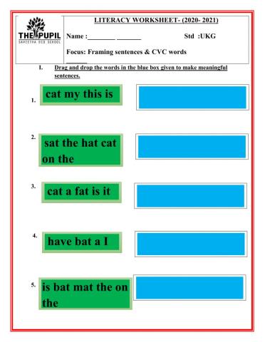 Making sentences, cvc words