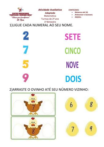 Avaliação de Matemática Adaptada - 1º bimestre