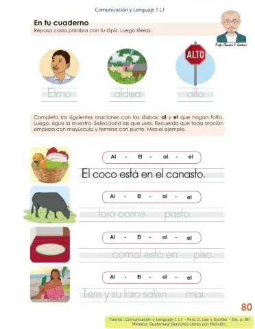 Comunicación y Lenguaje 1 L1 - Paso 2, p 80 - Aprendamos las vocales antes de la L