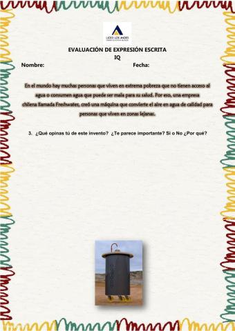 Evaluación de Expresión Escrita Parte II