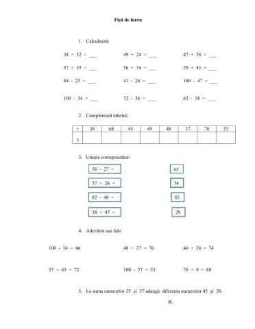 Adunarea și scăderea cu trecere peste ordin 0-100