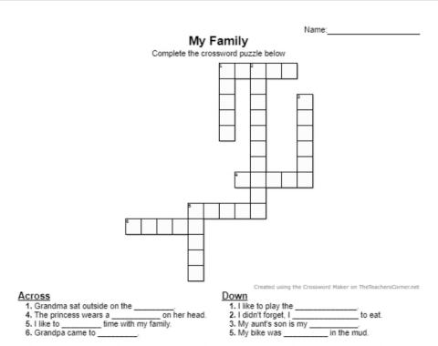 My Family Crossword