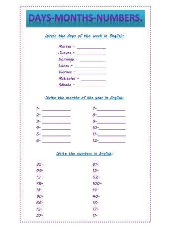 Numbers- days - months