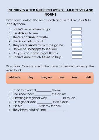 Infinitives after question words, adjectives and nouns