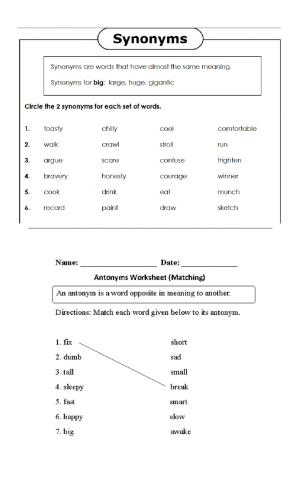 Sysnonyms and antonyms