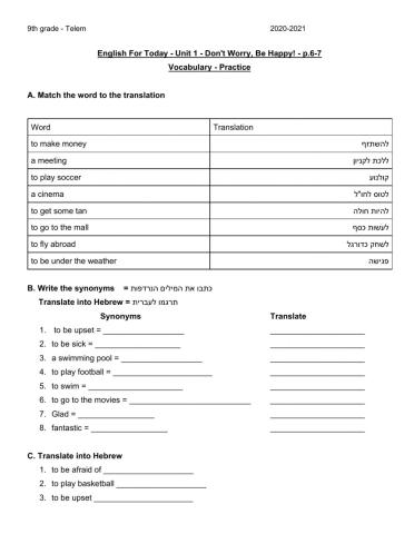 English for Today, Unit 1 - Don't worry Be happy - Shlomit Shteeman Ostorv