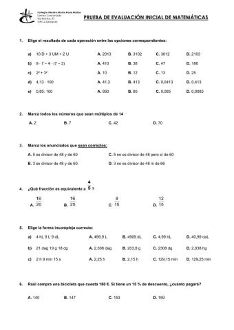 Evaluación inicial 1º eso