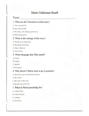 Maria celebrates Brazil Comprehension Test