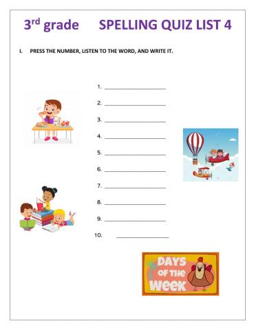 Days of the week Quiz