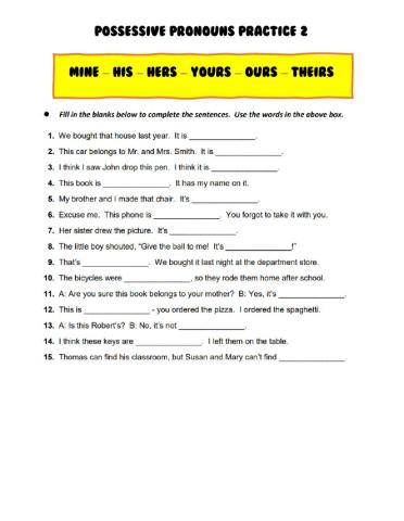 Possessive Pronouns Practice 2