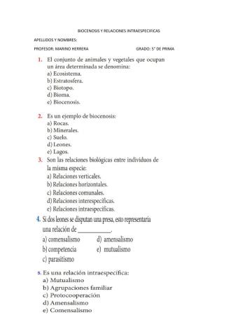 Biocenosis y relaciones intraespecificas
