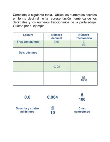 Números decimales a fraccionarios