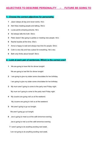 Personality adjectives - Be going to Future