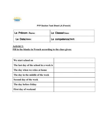 French - Days of the week