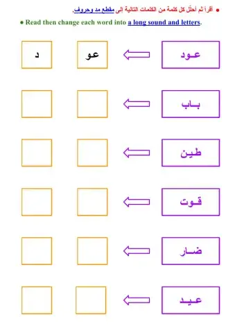 تحليل الكلمة إلى مقطع مد وحروف