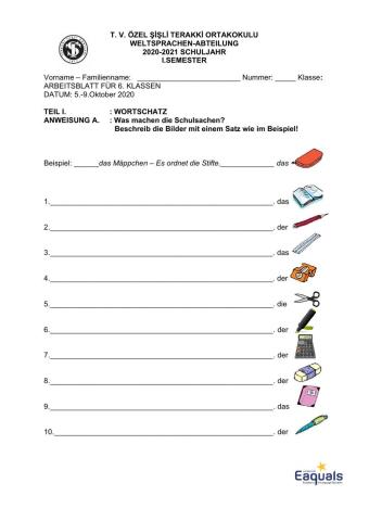 Schulsachen beschreiben