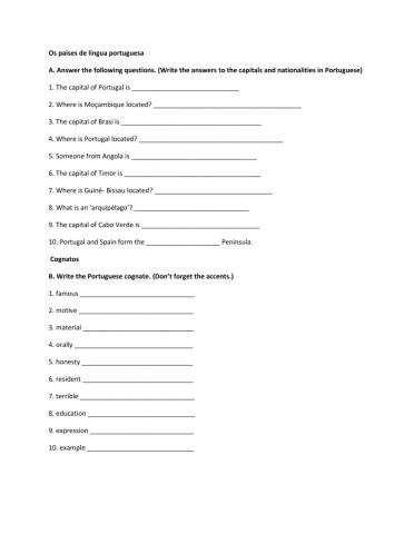 Paises de lingua portuguesa-cognatos