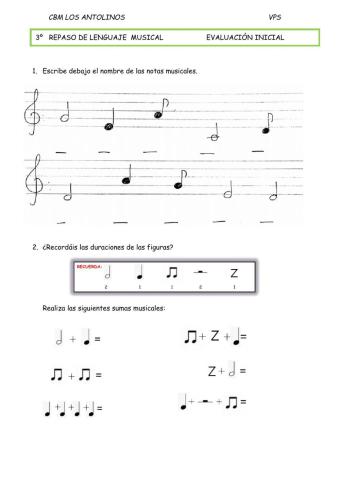 3º Repaso. Evaluación inicial