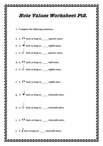 Note Values Worksheet Pt2