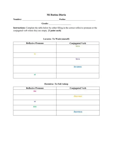 Mi Rutina Diaria Conjugation Table