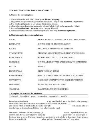 Adjectives:Personality