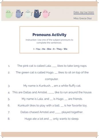 Pronouns Activity