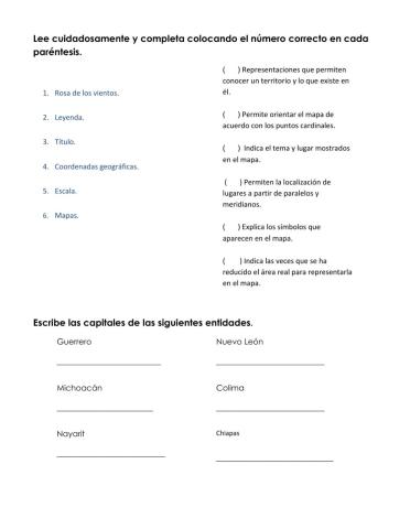 Lectura de un mapa y estados de México