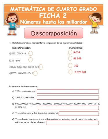 Descomposición de números naturales hasta los millardos