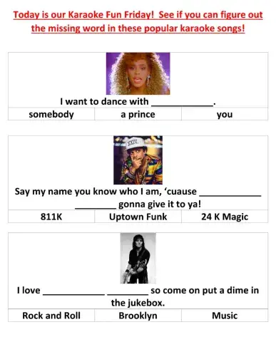 Karaoke lyric fill in