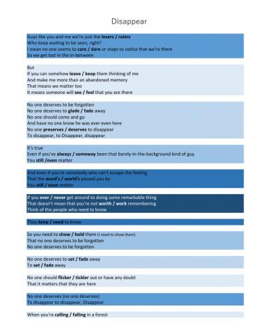 Disapear - Dear Evan Hansen