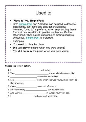 Used To VS Past Simple