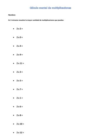 Cálculo mental - Tabla del 2 