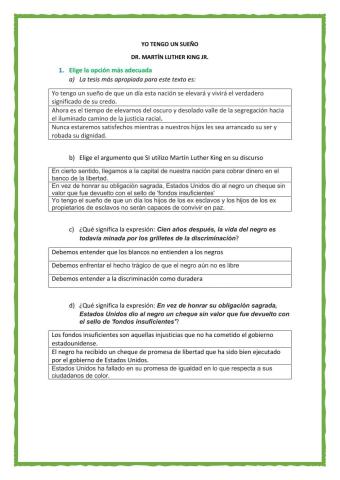 Actividades para el discurso -Tengo un sueño-