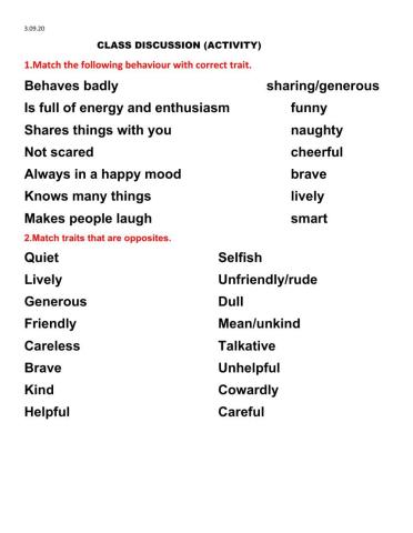 TRAITS AND BEHAVIOUR