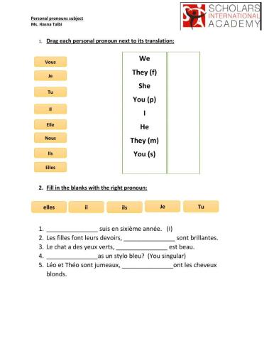 Les pronoms personnels sujets